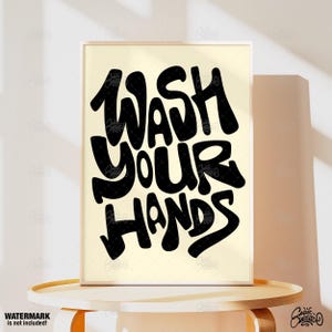 Wash Your Hands, Bathroom Wall Decor, Funny Bathroom Art, Quote Print, Indie Room Decor, Funky Wall Art, Toilet Prints, Minimalist Wall Art