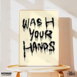 Wash Your Hands, Funky Wall Art, Bathroom Wall Decor, Typography Print, Funny Bathroom Art, Toilet Prints, Quote Print, Minimalist Wall Art