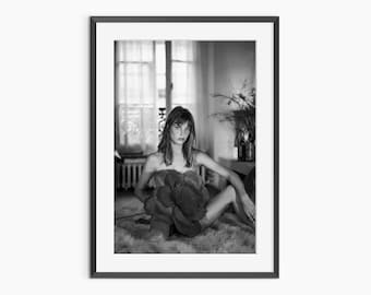 Jane Birkin, impresiones fotográficas, póster de Jane Birkin, impresiones vintage, póster retro, arte mural en blanco y negro, póster fotográfico de calidad museística