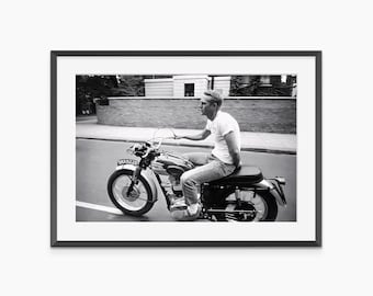 Impression Steve McQueen, impressions photo, affiche de moto, art mural vintage, impressions noir et blanc, art mural de qualité musée