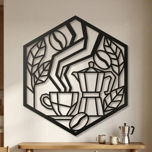 Coffee Metal Wall Art, Coffee Bar Decor, Kitchen Wall Art, Cafe Decor, Espresso Art, Coffee Lovers Gift, Modern Metal Signs, Hexagonal Decor