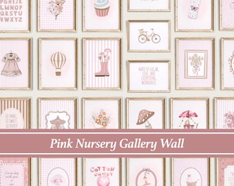 Nursery Gallery Wall Prints Set, Girl Room Art Bundle, Vintage Cottagecore Nursery Decor, Baby Girl Wall Prints