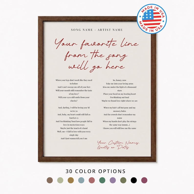 Custom Song Lyrics Print