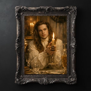 Gothic Vampire Portrait – Louis Inspired Dark Romantic Art, Moody Gothic Illustration, Printable Digital Download image 1