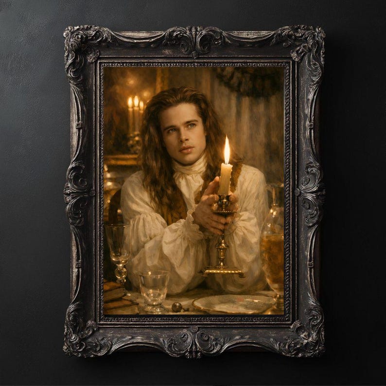 Gothic Vampire Portrait – Louis Inspired Dark Romantic Art, Moody Gothic Illustration, Printable Digital Download image 1