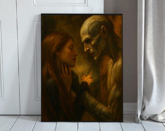 Frankenstein Gothic Art Print – Creature and Elizabeth, Dark Romantic Horror Illustration, Monster Wall Art, Printable Digital Download