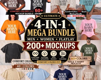 Ultimate 4-in-1 Mockup Bundle | 200 Comfort Colors 1717 | Editable | Commercial License
