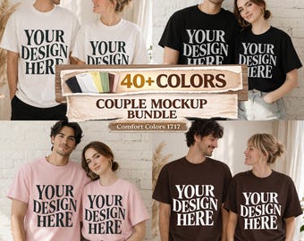 Pacote com mais de 40 Mockups Comfort Colors 1717, Mockup de camiseta de casal, camiseta oversized, editável no Canva, modelo para impressão sob demanda, download instantâneo