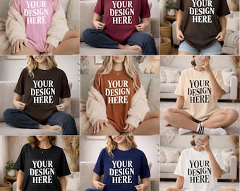Comfort Colors 1717 Mockup Bundle, 80 Colors Tee Mockups, CC1717 for POD, Boho Lifestyle Shirt