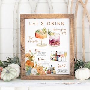 Fall Bar Menu Template, Modern Thanksgiving Editable Drink Menu, Minimalist Harvest Signature Drinks Sign, Autumn Party Decor 1,500+ Drinks