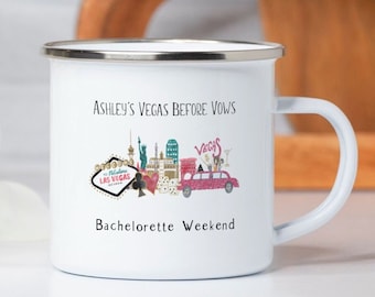 Vegas Before Vows Bachelorette Weekend Camp Mug, Bridal Party Gift, Las Vegas Girls Weekend, Bridesmaid Personalized Gift, Vegas Coffee Cup