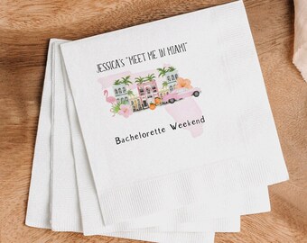 Miami Bachelorette Party Cocktail Napkins, Full Color Personalized Meet Me In Miami Napkins, Bachelorette Weekend Napkins, Miami Bach Party