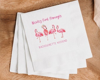 Flamingle Bachelorette Party Cocktail Napkins, Full Color Personalized Final Flamingle Napkins, Bachelorette Weekend Napkins, Flamingo Party