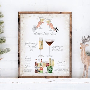 Modèle de menu de bar pour la Saint-Sylvestre, enseigne de cocktail Girls Night Out pour le réveillon du Nouvel An, menu de soirée entre filles, enseigne de champagne + de 4 000 images de boissons