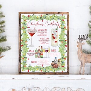 Girlanda świąteczna i światła Grandmillennial Party Drinks Sign, szablon baru świątecznego, menu świątecznych napojów, znak Signature Drinks, ponad 7000 obrazów