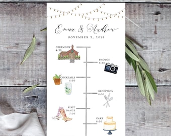 Cronograma de casamento rústico: ordem editável de eventos (para impressão)