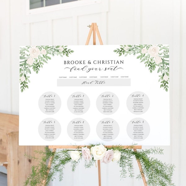 Banquet Seating Chart Template, Wedding Round Table Seating Plan Printable, Head Table Seating Chart, DIY Editable 8, 10,12 Table Seating