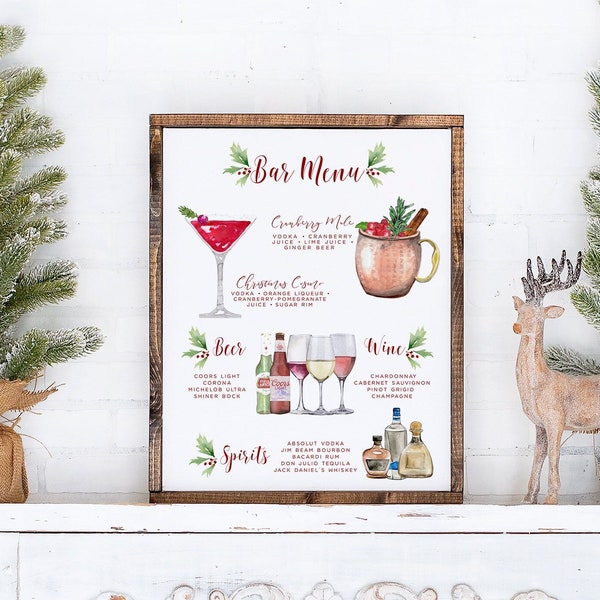 Design Your Own! 4,000 Drink Images + Garnishes, Christmas Bar Menu, Wedding Bar Menu Template, Signature Cocktail Sign, Holiday Bar Sign