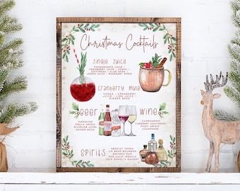 Christmas Party Drinks Sign, Holiday Bar Menu Template, Pine Cone Drink Menu Sign Template, Signature Drinks Sign, 4,000 Drink Images