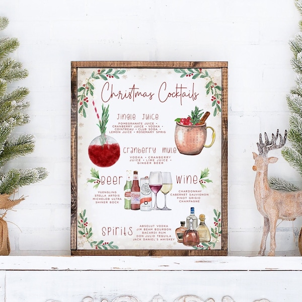 Christmas Party Drinks Sign, Holiday Bar Menu Template, Pine Cone Drink Menu Sign Template, Signature Drinks Sign, 4,000 Drink Images