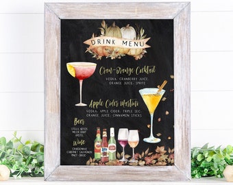 Fall Signature Drinks Sign, Autumn Signature Cocktails Template, Pumpkin Bar Menu Sign Template, Signature Drinks Sign, Thanksgiving Bar