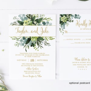 Greenery Wedding Invitation Template, Editable Wedding Invitation, Printable Dusty Blue, Cream, Gold Boho Wedding Invitation Suite, MP102