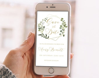 Digital Bridal Shower Save the Date: Greenery & Gold (Evite Template)
