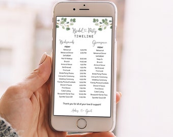 Bridal Party Itinerary Digital, Digital Wedding Timeline, Order of Events, Bridesmaid & Groomsmen Itinerary Text, Editable Wedding Schedule