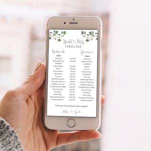 Bridal Party Itinerary Digital, Digital Wedding Timeline, Order of Events, Bridesmaid & Groomsmen Itinerary Text, Editable Wedding Schedule