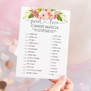 Candy Match Game Bridal Shower Template, Printable Wedding Shower Game, Sweet Love Candy Match, Hen Party Shower Game, Instant Download