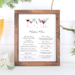 Menu drinków Martini, edytowalny szablon koktajli sygnowanych, szablon znaku menu baru, znak drinków sygnowanych, 41 obrazów drinków akwarelowych