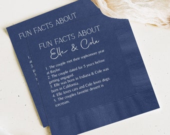 Personalized Trivia Wedding Cocktail Napkins, Color Custom Wedding Napkins, Foil Print Fun Facts Cocktail Napkins, Wedding Cocktail Napkins