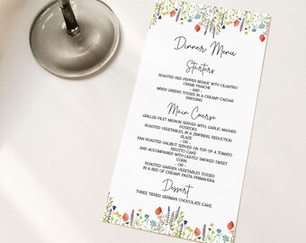 Wildflower Wedding Menu Template: Editable Floral Dinner Menu (Digital Download)