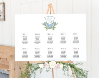 Blue Hydrangea Wedding Seating Chart Template (Printable)