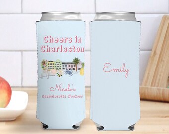 Charleston Bachelorette Party Favor, Charleston Slim Can Cooler, Personalized Bachelorette Can Cooler, Beach Bachelorette, Custom Cooler