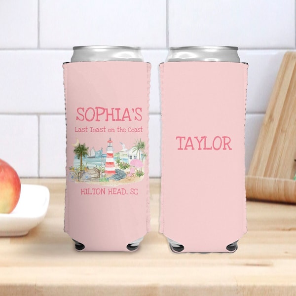 Hilton Head Bachelorette Party Favor, Hilton Head Slim Can Cooler, Personalized Bachelorette Can Cooler, Beach Bachelorette, Drink Holder