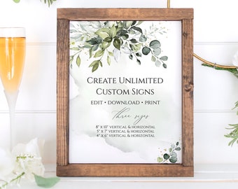 Watercolor Greenery Wedding Sign Template Bundle (Digital Download)