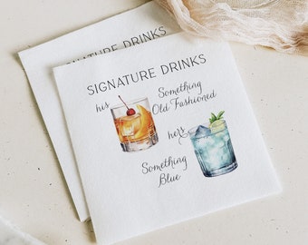 Personalized Signature Cocktail Napkins, Full Color Custom Wedding Napkins, Signature Drinks Cocktail Napkins, Watercolor Cocktail Napkins