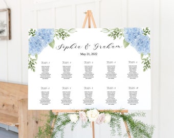 Blue Hydrangea Wedding Seating Chart Template (Printable)