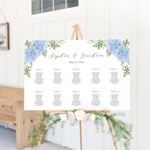 Blue Hydrangea Seating Chart Template, Printable Greenery Seating Chart, Seating Chart Floral Template, Succulent Seating Plan Wedding