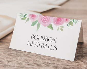 Kentucky Derby Food label Template, Place Card Template, Pink Roses Place Card, Wedding Place Cards Printable, Food Tent Cards, Instant DIY