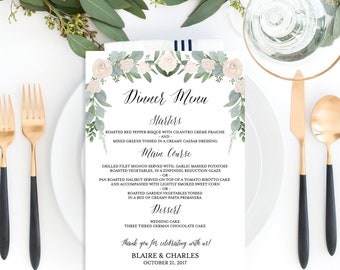 Plantilla de menú de boda con vegetación: Imprimible rústico botánico (5x7)