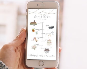 Rustic Wedding Itinerary Template: Mobile Phone Timeline (Digital)