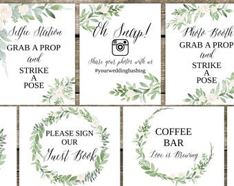 Wedding Signs Template, Wedding Signage, Wedding Signs Printable, Wedding Signs Botanical, Wedding Sign Bundle, 10 Signs 8x10, Greenery Sign