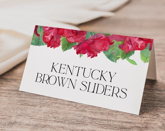 Kentucky Derby Food label Template, Place Card Template, Red Roses Place Card, Wedding Place Cards Printable, Food Tent Cards, Instant DIY