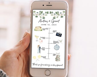 Greenery Wedding Itinerary Template: Electronic Mobile Timeline (Digital Download)