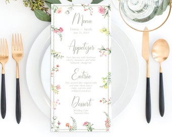 Wildflower Wedding Menu Template: Editable Floral Dinner Menu (Instant Download)
