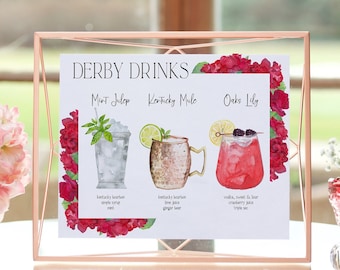 Modello di cartello per bevande del Kentucky Derby, menu di bevande per la festa del giorno del derby modificabile, Mint Julep, Kentucky Mule, cartello per cocktail Oaks Lily, oltre 4.500 immagini