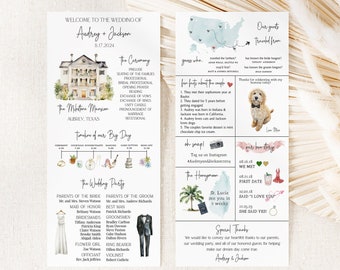 Infographic Wedding Program Template, Church Wedding Ceremony Program, Wedding Day Timeline Program Card, Modern Infographic Program 4x9