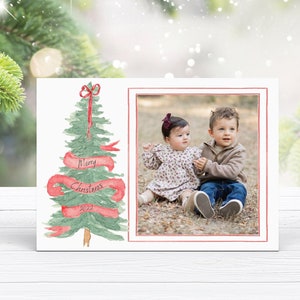 Grandmillennial Foto Weihnachtskarte Vorlage, Aquarell Weihnachtskarte, Weihnachtsbaum Weihnachtskarte, Festliche Karte, Instant Download